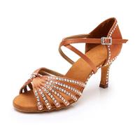 Morbuy Latin Dance Shoes for Women, Ballroom Dancing Performance Salsa Shoes for Indoor Social Dance, 7.5cm Heel Soft Sole Suitable for Rumba/Cha-cha/Samba/Bachata (Brown (A),5)