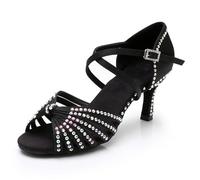 Morbuy Latin Dance Shoes for Women, Ballroom Dancing Performance Salsa Shoes for Indoor Social Dance, 7.5cm Heel Soft Sole Suitable for Rumba/Cha-cha/Samba/Bachata (Black (A),5.5)