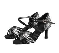 Morbuy Latin Dance Shoes for Women, Comfortable 5.5/7.5cm High Heels, Cross Adjustable Straps Design Dancing Shoes, Open Toe Suede Sole for Ballroom Salsa, 2.5-8 UK (Black 7.5cm,3)