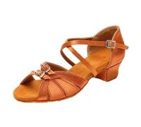 Morbuy Latin Dance Shoes for Women, Comfortable Anti-Slip Low Heel 1.38 inch Dancing Shoes for Girls 2.5-8 UK Open Toe Cross Ankle Strap Design Suede Sole for Ballroom Salsa