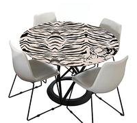 Morbuy Leopard Print Elastic Fitted Round Tablecloth Waterproof Table Cloths Wipeable Stain Resistant Table Cover for Kitchen Garden Party Table (zebra pattern,Diameter 110cm)