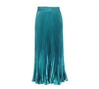 Morbuy Long Skirts for Women Metallic Luster Elastic Waist Organ Skirt High Waist Maxi Pleated Skirt. (Lake Blue)