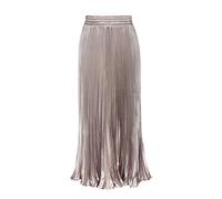 Morbuy Long Skirts for Women Metallic Luster Elastic Waist Organ Skirt High Waist Maxi Pleated Skirt. (Apricot)