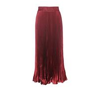 Morbuy Long Skirts for Women Metallic Luster Elastic Waist Organ Skirt High Waist Maxi Pleated Skirt. (Wine red)