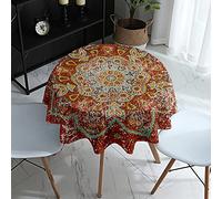 Morbuy Mandala Printing Round Tablecloth for Circular Table, Waterproof Table Cloths Stain Resistant Dust-Proof Wipeable Table Cover for Home Party Kitchen Dinning (Retro,120cm)