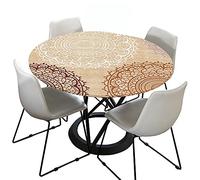 Morbuy Mandala Round Tablecloth for Circular Table, 3D Waterproof Table Cloths Stain Resistant Dust-Proof Wipeable Table Cover for Home Party Kitchen Dinning (Beige,120cm)