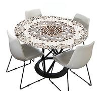 Morbuy Mandala Round Tablecloth for Circular Table, 3D Waterproof Table Cloths Stain Resistant Dust-Proof Wipeable Table Cover for Home Party Kitchen Dinning (Cream Color,90cm)