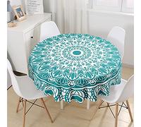 Morbuy Mandala Round Tablecloth for Circular Table, Printed Round Table Cloths Wipeable Stain Resistant Waterproof Polyester Table Cover for Kitchen Garden Party (Turquoise,Diameter 150cm)