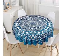 Morbuy Mandala Round Tablecloth for Circular Table, Printed Round Table Cloths Wipeable Stain Resistant Waterproof Polyester Table Cover for Kitchen Garden Party (Blue,Diameter 90cm)