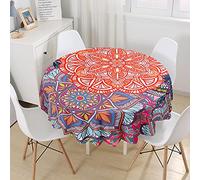 Morbuy Mandala Round Tablecloth for Circular Table, Printed Round Table Cloths Wipeable Stain Resistant Waterproof Polyester Table Cover for Kitchen Garden Party (Patchwork,Diameter 180cm)