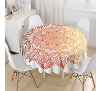 Morbuy Mandala Round Tablecloth for Circular Table, Printed Round Table Cloths Wipeable Stain Resistant Waterproof Polyester Table Cover for Kitchen Garden Party (Orange,Diameter 120cm)