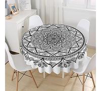 Morbuy Mandala Round Tablecloth for Circular Table, Printed Round Table Cloths Wipeable Stain Resistant Waterproof Polyester Table Cover for Kitchen Garden Party (light grey,Diameter 120cm)