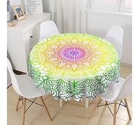 Morbuy Mandala Round Tablecloth for Circular Table, Printed Round Table Cloths Wipeable Stain Resistant Waterproof Polyester Table Cover for Kitchen Garden Party (light green,Diameter 200cm)