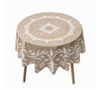Morbuy Mandala Round Tablecloth for Circular Table, Round Table Cloths Waterproof Stain Resistant Dust-Proof Polyester Table Cover for Kitchen Home Party (Diameter 200cm,Beige)