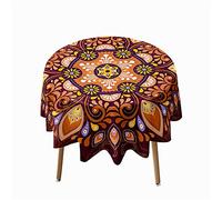 Morbuy Mandala Round Tablecloth for Circular Table, Round Table Cloths Waterproof Wipeable Stain Resistant Polyester Table Cover for Kitchen Home Party Party (Plum color,Diameter 150cm)