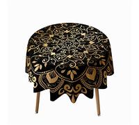 Morbuy Mandala Round Tablecloth for Circular Table, Round Table Cloths Waterproof Wipeable Stain Resistant Polyester Table Cover for Kitchen Home Party Party (Gold,Diameter 200cm)