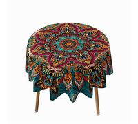 Morbuy Mandala Round Tablecloth for Circular Table, Round Table Cloths Waterproof Wipeable Stain Resistant Polyester Table Cover for Kitchen Home Party Party (Peacock blue,Diameter 90cm)