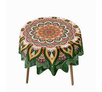 Morbuy Mandala Round Tablecloth for Circular Table, Round Table Cloths Waterproof Wipeable Stain Resistant Polyester Table Cover for Kitchen Home Party Party (Green,Diameter 180cm)
