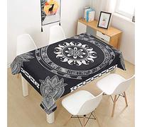 Morbuy Mandala Tablecloths Rectangular Table Cloth Waterproof Wipeable Stain-Resistant Oil-Proof Printed Table Cover for Party Home Dining Garden (Dark gray,140x240cm)