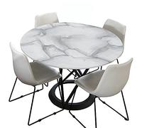 Morbuy Marble Round Tablecloth for Circular Table, 3D Waterproof Table Cloths Stain Resistant Dust-Proof Wipeable Table Cover for Home Party Kitchen Dinning (Light Grey,150cm)
