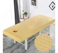 Morbuy Massage Table Bed Cover Sheet Fitted with Face Hole, Solid Color Quilted Beauty Couch Cover Washable Reusable Elastic Edge All-Round Wrap for Salons SPA Massage Bed (Yellow,60x185cm)
