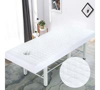 Morbuy Massage Table Bed Cover Sheet Fitted with Face Hole, Solid Color Quilted Beauty Couch Cover Washable Reusable Elastic Edge All-Round Wrap for Salons SPA Massage Bed (White,60x185cm)