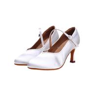 Morbuy Monochromatic Closed Toe Latin Dance Shoes for Women, 5.5/7.5cm High Heels Adjustable Strap Dancing Shoes for All Seasons, Comfortable Suede Sole for Ballroom Salsa (White 7.5cm,3)