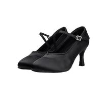 Morbuy Monochromatic Closed Toe Latin Dance Shoes for Women, 5.5/7.5cm High Heels Adjustable Strap Dancing Shoes for All Seasons, Comfortable Suede Sole for Ballroom Salsa (Black 7.5cm,4)
