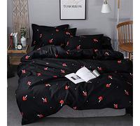 Morbuy Mushroom Bedding Set, 3 PCS Black Duvet Cover Set Double Kids Easy Care Quilt Cover with 2 Pillowcase Soft Microfibre Cute Kawaii Girls duvet Set, Black Mushroom (200 x 200 cm)