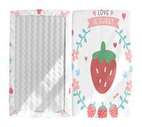 Morbuy Next to Me Crib Sheets, Fruit Print Cot Bed Sheets, Soft Breathable Microfiber Moses Basket Sheets, Cot Sheets for Boy and Girl, Durable Easy Care Crib Sheets (Strawberry,85x51cm)