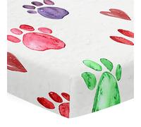 Morbuy Next to Me Crib Sheets, Multicolor Paw Prints Cot Bed Sheets, Soft Breathable Microfiber Moses Basket Sheets, Cot Sheets for Boy and Girl, Durable Easy Care Crib Sheets (Colorful,140x70cm)