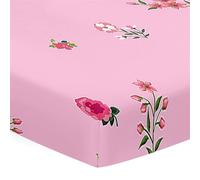 Morbuy Next to Me Crib Sheets, Pastoral Style Cot Bed Sheets, Soft Breathable Microfiber Moses Basket Sheets, Cot Sheets for Boy and Girl, Durable Easy Care Crib Sheets (Pink,90x55cm)