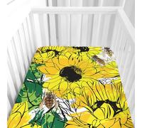 Morbuy Next to Me Crib Sheets, Sunflower Print Cot Bed Sheets, Soft Breathable Microfiber Moses Basket Sheets, Cot Sheets for Boy and Girl, Durable Easy Care Crib Sheets (Yellow,95x65cm)