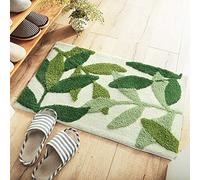 Morbuy Non-Slip Bath Mat, 45 x 65 cm Green Leaf Bathroom Floor Mat Super Soft and Water Absorbent, Machine Washable Microfiber Bathroom Rug for Shower, Bedroom, Kitchen, Doorway