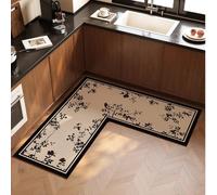 Morbuy Non-Slip Kitchen Rug, L-Shaped Door Mat Rug, Waterproof and Quick Drying Carpet for Kitchen Living Room Laundry Room Sink Entryway Hallways (Black,80x80x45cm)