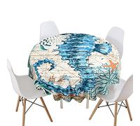 Morbuy Ocean World Print Round Tablecloth, Round Table Cloths Stain Resistant Wipeable Waterproof Polyester Table Cover for Kitchen Garden Party Circular Table (hippocampus,Diameter 90cm)