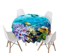 Morbuy Ocean World Print Round Tablecloth, Round Table Cloths Stain Resistant Wipeable Waterproof Polyester Table Cover for Kitchen Garden Party Circular Table (Ocean World,Diameter 90cm)