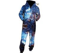 Morbuy Onesies for Men - Soft Snuggle Hooded Onesie for Adults, Loungewear Stylish Printed Warm with Zip Jumpsuit Nightwear - All In One Hoodie Pyjamas for Men and Teens (Blue Star,Sizes S - XL)