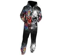 Morbuy Onesies for Men - Soft Snuggle Hooded Onesie for Adults, Loungewear Stylish Printed Warm with Zip Jumpsuit Nightwear - All In One Hoodie Pyjamas for Men and Teens (Skull Tiger,Sizes S - XL)