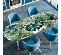 Morbuy Oval Fitted Tablecloth Waterproof, 3D Vintage Leaf Pattern Elastic Fitted Oval Table Cover Wipe Clean Stain Resistant Table Cloth Tablecloths for Decoration (Tropical Plant,132x274cm)