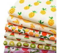 Morbuy Patchwork Fabric, Pineapple Banana Orange Watermelon Kiwi Peach Craft Quilting Fabric 6 Pieces Patchwork Cloth Soft Cotton Sewing Cloth for DIY Scrapbook Craft Handmade (Fruit,50x50cm)