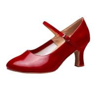 Morbuy PU Leather Latin Dance Shoes for Women, 5/7cm Available High Heels, Comfortable Adjustable Strap Design Dancing Shoes, Soft Suede Sole for Ballroom Salsa 2.5-6.5 UK (Dark Red (5cm),2.5)