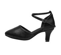 Morbuy PU Leather Upper Latin Dance Shoes for Women, Closed Toe 5/7cm High Heels Adjustable Strap Dancing Shoes for All Seasons, Comfortable Suede Sole for Ballroom Salsa (Black 7cm,4)
