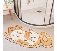Morbuy Quadrant Curved Diatomite Shower Mat, Super Absorbent Fast Drying Bath Mat, Non-Slip Diatomaceous Corner Bathroom Floor Mat for Curved Showers (Cute Cat 3,40x60cm)