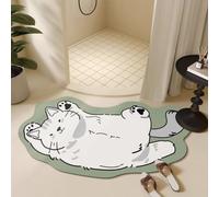 Morbuy Quadrant Curved Diatomite Shower Mat, Super Absorbent Fast Drying Bath Mat, Non-Slip Diatomaceous Corner Bathroom Floor Mat for Curved Showers (Cute Cat 5,50x100cm)