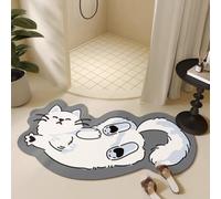 Morbuy Quadrant Curved Diatomite Shower Mat, Super Absorbent Fast Drying Bath Mat, Non-Slip Diatomaceous Corner Bathroom Floor Mat for Curved Showers (Cute Cat 6,50x100cm)
