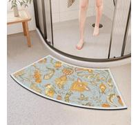 Morbuy Quadrant Curved Diatomite Shower Mat, Super Absorbent Fast Drying Bath Mat, Non-Slip Diatomaceous Corner Bathroom Floor Mat for Curved Showers (Flower 4,40x75cm)