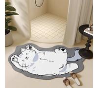 Morbuy Quadrant Curved Diatomite Shower Mat, Super Absorbent Fast Drying Bath Mat, Non-Slip Diatomaceous Corner Bathroom Floor Mat for Curved Showers (Cute Cat 8,50x100cm)