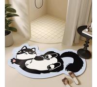 Morbuy Quadrant Curved Diatomite Shower Mat, Super Absorbent Fast Drying Bath Mat, Non-Slip Diatomaceous Corner Bathroom Floor Mat for Curved Showers (Cute Cat 9,40x60cm)
