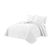 Morbuy Quilted Embossed Bedspread Set, Floral Quilted Throw Soft Microfiber Lightweight Coverlet with Pillowcases - Single, Double, King Sizes for All-Season (White,220 * 240cm)